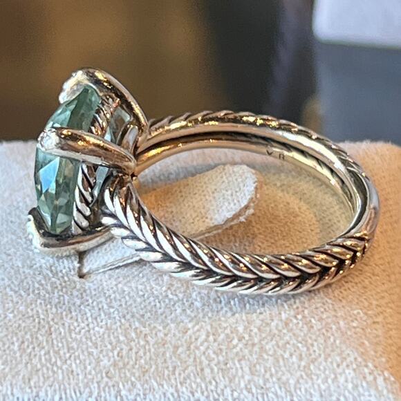 DAVID YURMAN Prasiolite & Diamonds 925 Ring Sz 7.5 - Picture 6 of 8